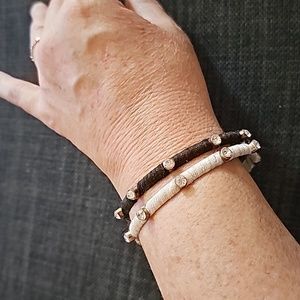 Black and White Thread Wrap Bangle Bracelets with Rhinestones Box A/6